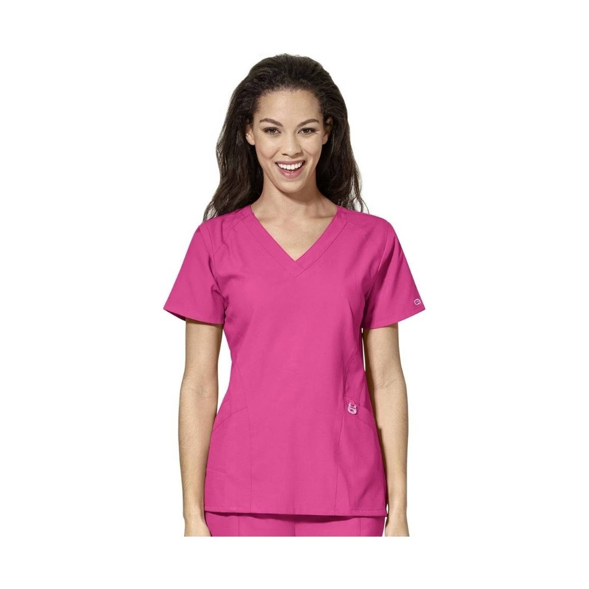 Wink Women's Stylized V Neck Scrub Top - Hot Pink by Lenny's Shoe & Apparel