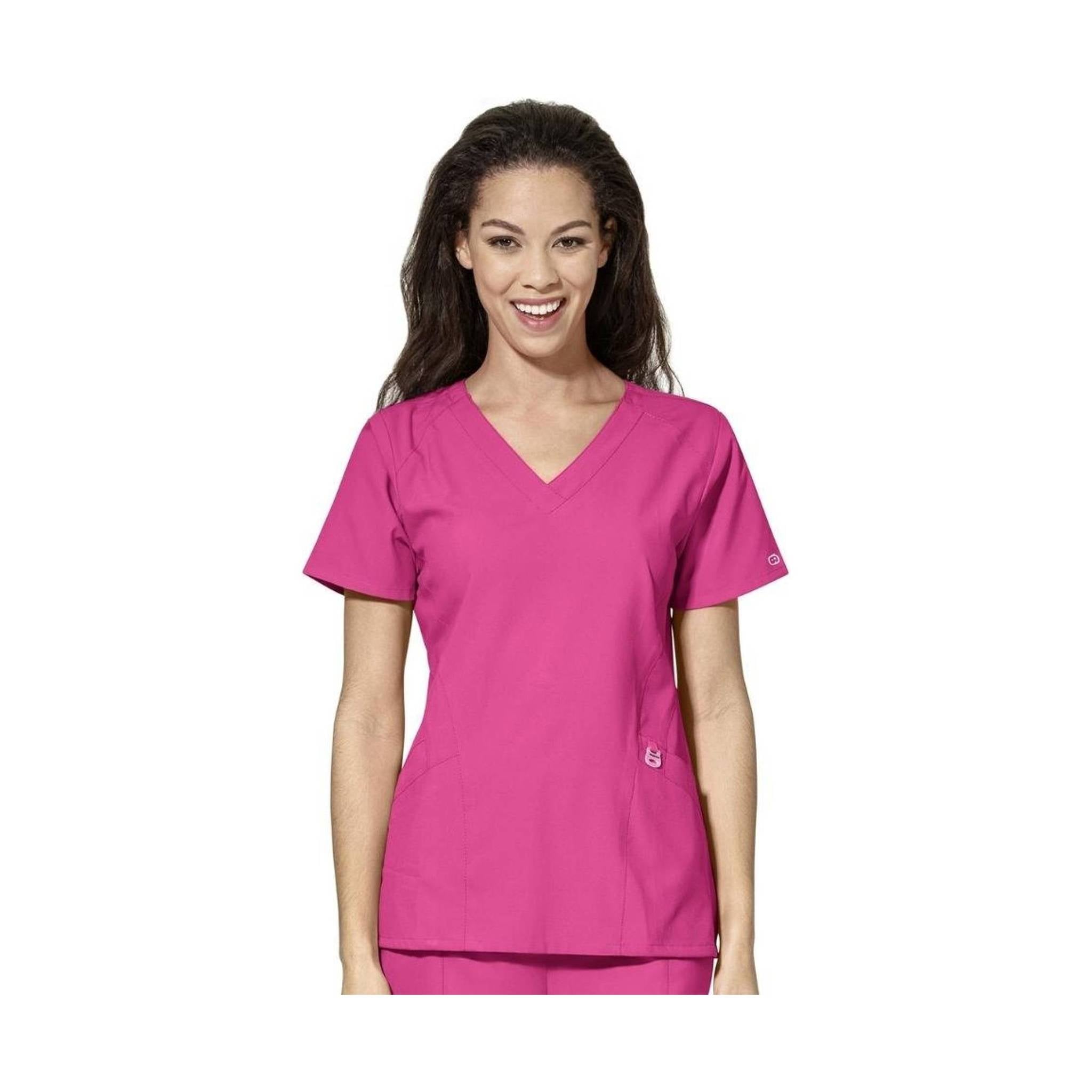 Wink Women's Stylized V Neck Scrub Top - Hot Pink by Lenny's Shoe & Apparel