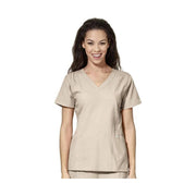Wink Women's Stylized V Neck Scrub Top - Khaki by Lenny's Shoe & Apparel