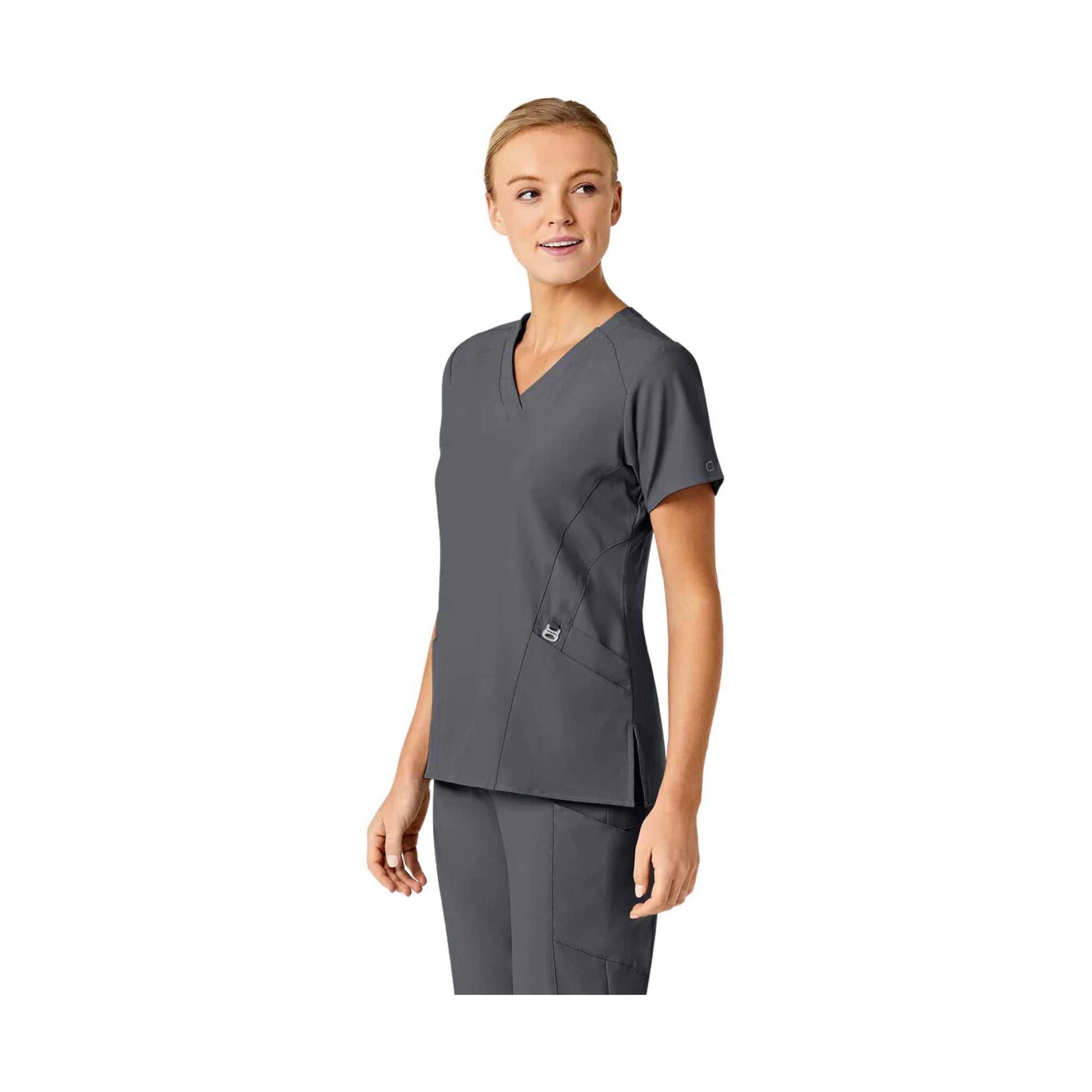 Wink Women's Stylized V Neck Scrub Top - Pewter by Lenny's Shoe & Apparel