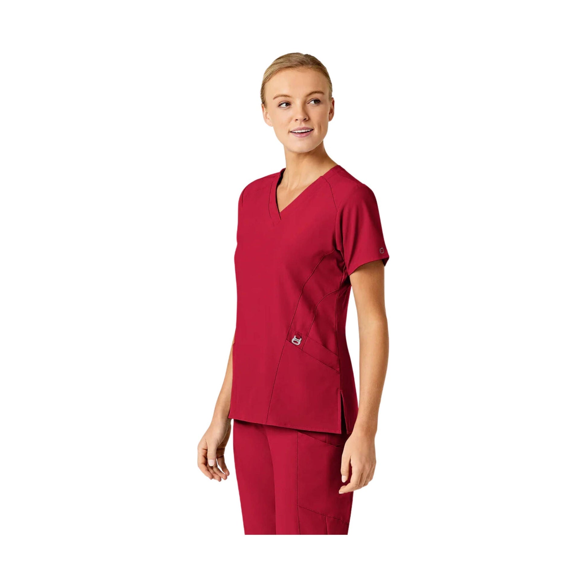 Wink Women's Stylized V Neck Scrub Top - Red by Lenny's Shoe & Apparel