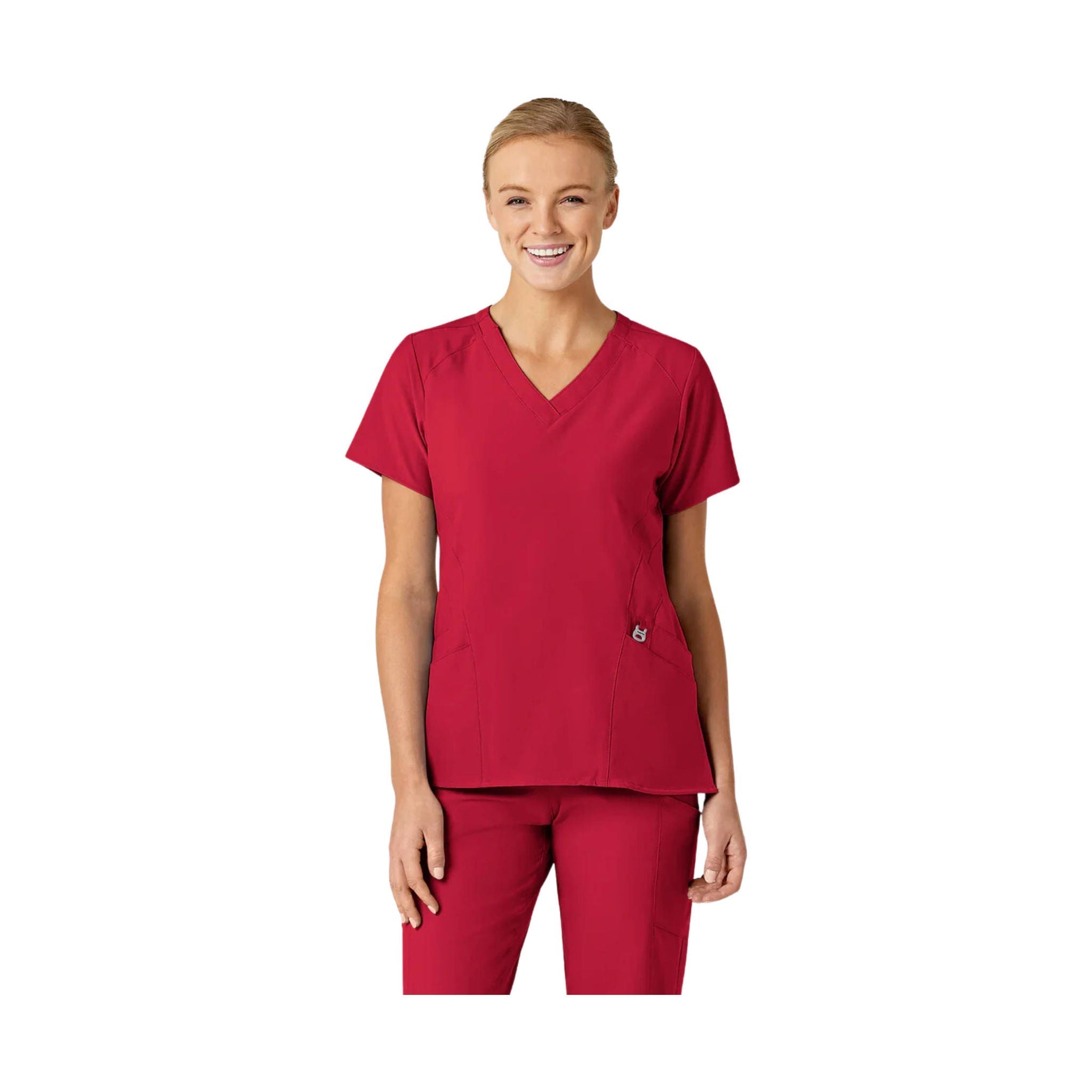 Wink Women's Stylized V Neck Scrub Top - Red by Lenny's Shoe & Apparel