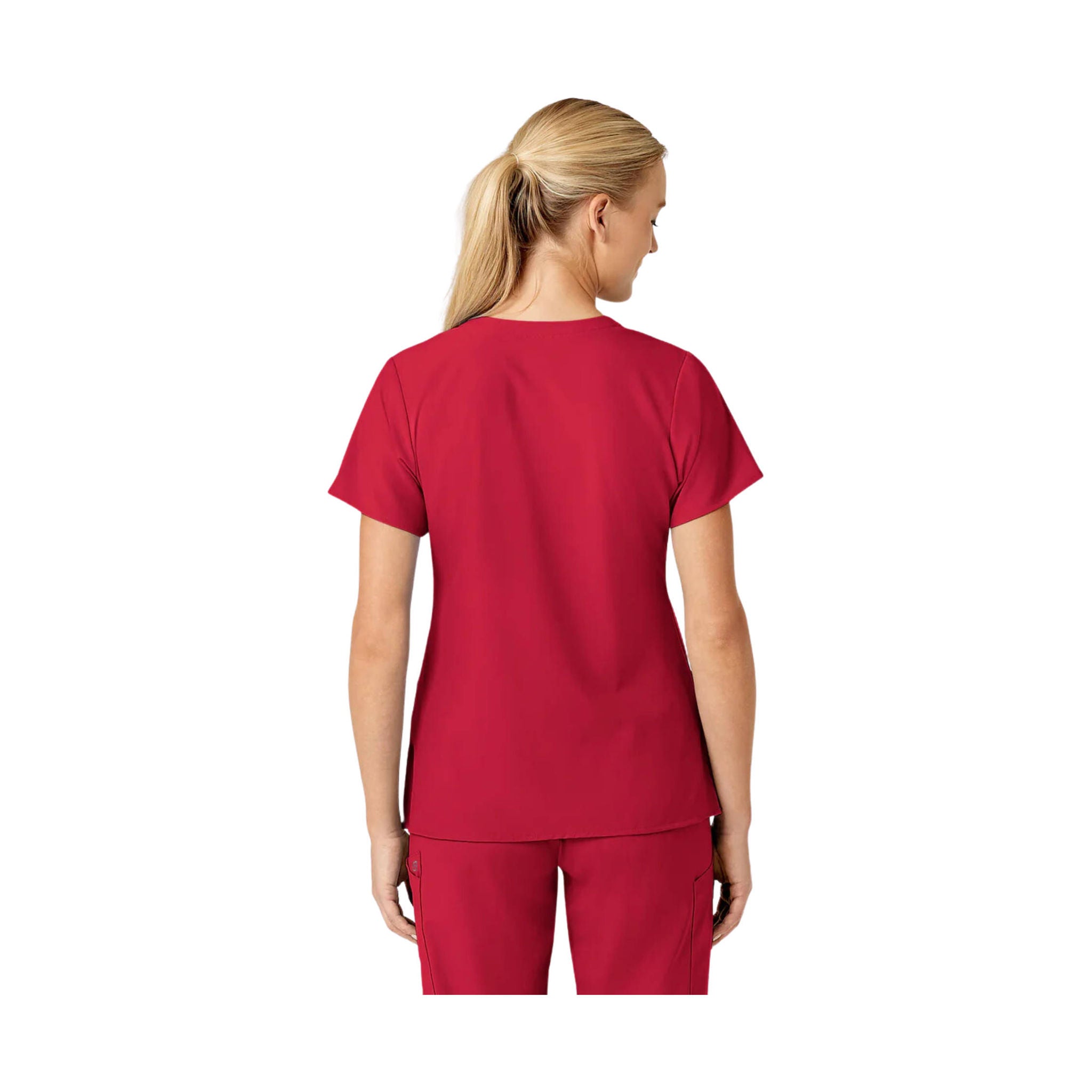 Wink Women's Stylized V Neck Scrub Top - Red by Lenny's Shoe & Apparel