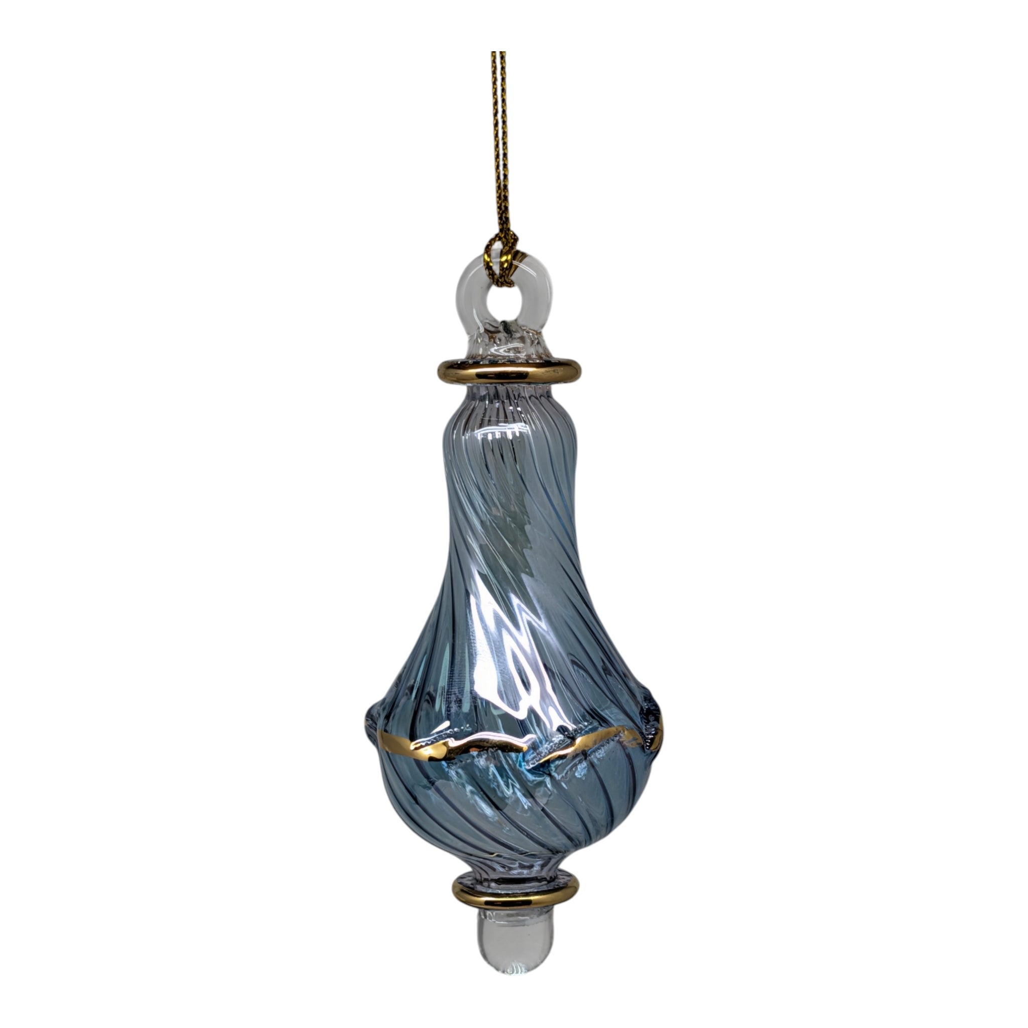 Slate Blue Perfume Bottle Ornament with Gold Accent