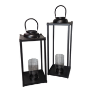 Modern Metal Pillar Lanterns - 2 Piece Set