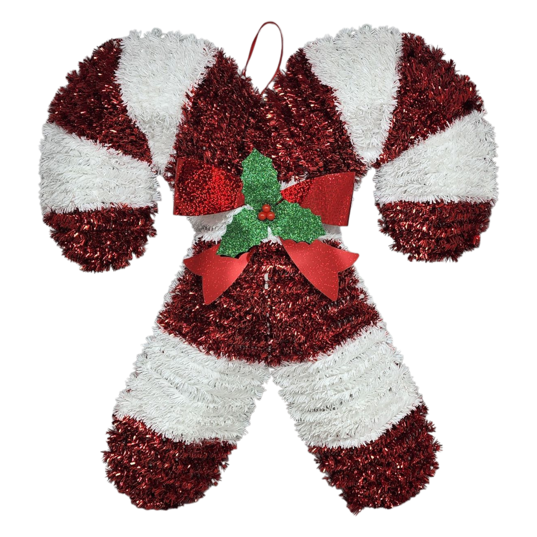 Crossed Candy Canes Tinsel Wall Decor - 19" Tall