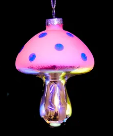 Pink Glow-In-The-Dark Glass Mushroom Ornament