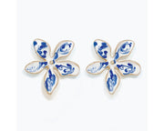 Marbled Blue & White Flower Earrings