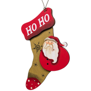 Santa's Cozy Stocking: Hand-Painted Plywood Ornament