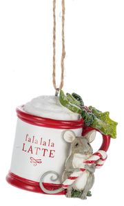 Holiday Mouse With Mug Ornament - Fa La La La Latte