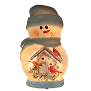 9.5 Inch Lighted Cardinal Glass Snowman - Bird House