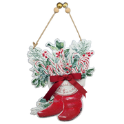 Metal Santa Boots with Bow - 10" Decor