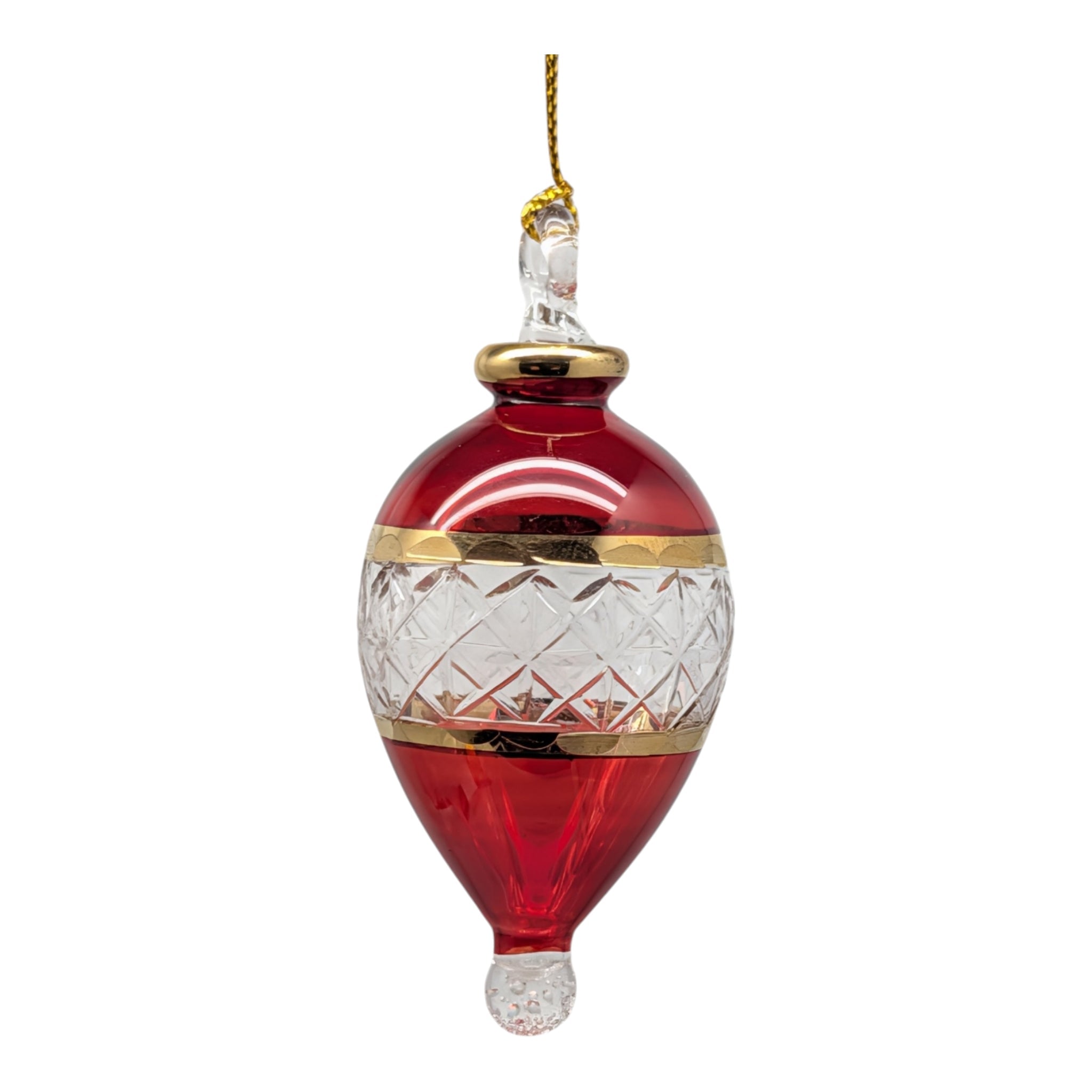 Lattice Glass Ornaments With Gold Accents - Red Teardrop
