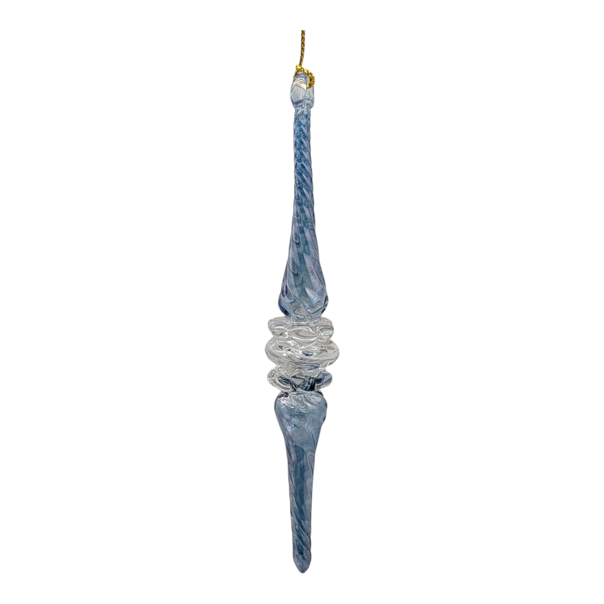 Outer Swirl Icicle Glass Ornaments - Blue - Clear Center