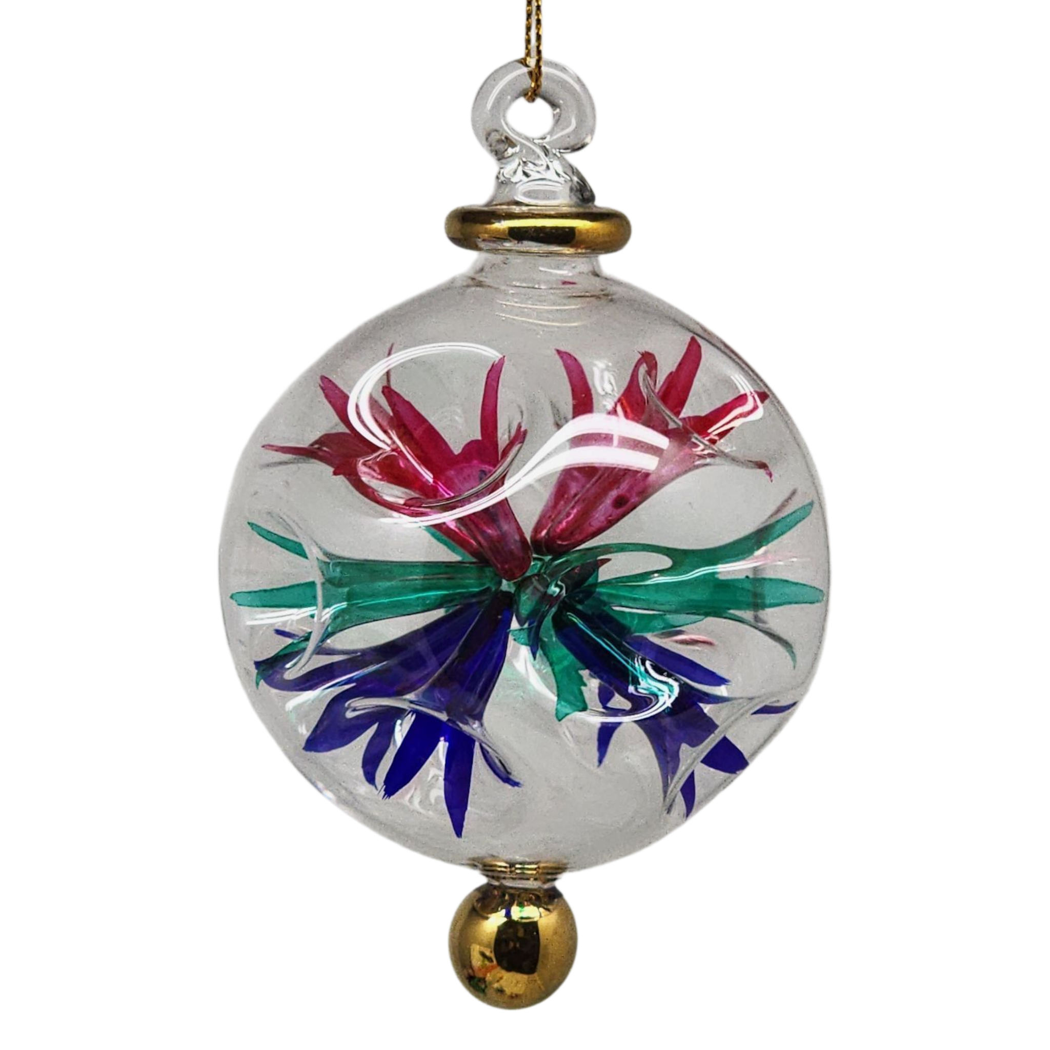 Floral Burst Globe Ornament - Clear with Multicolor Accents