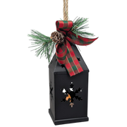 Punched-Tin Lighted Lantern - Matte Black