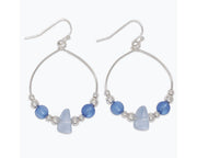 Silver Hoop Earrings with Blue Sea Glass