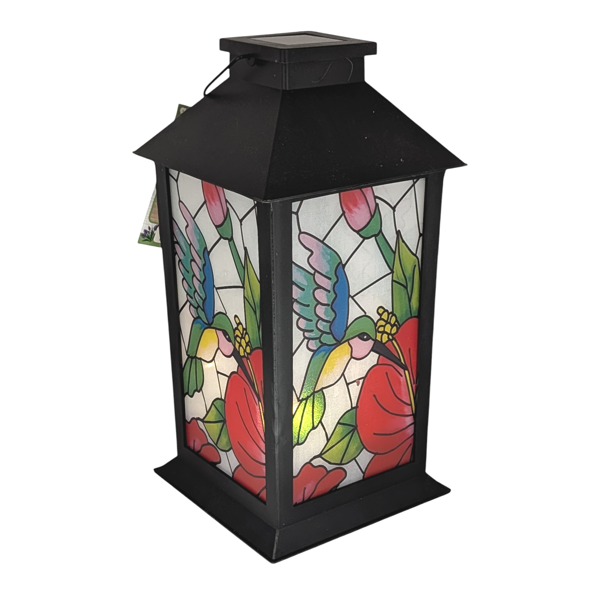 Solar Powered Stained Glass Style 11" Lantern -