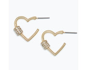 Geometric Heart Hoop Earrings with Crystal Barrels