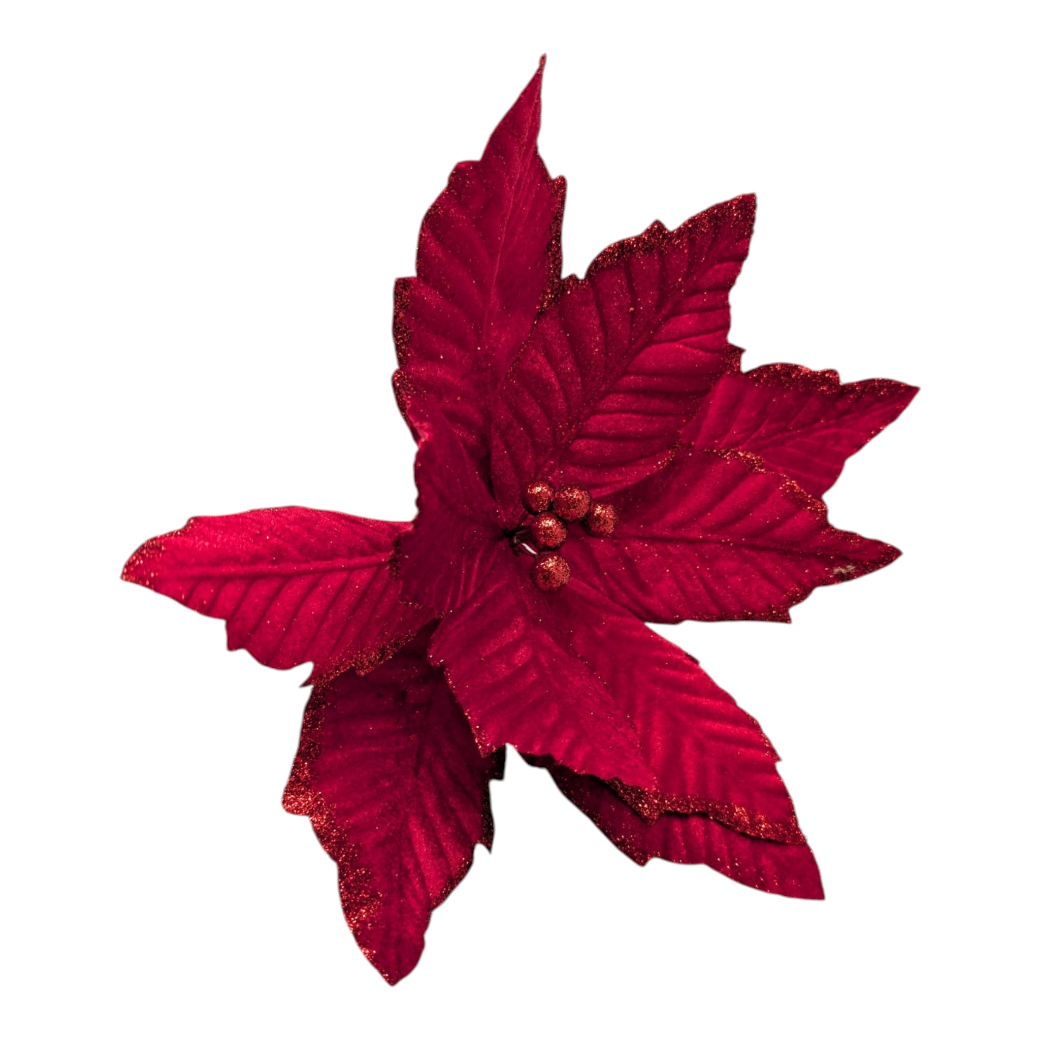 Poinsettia Pick - Red - 12 inch Bloom - 10 Inch Stem