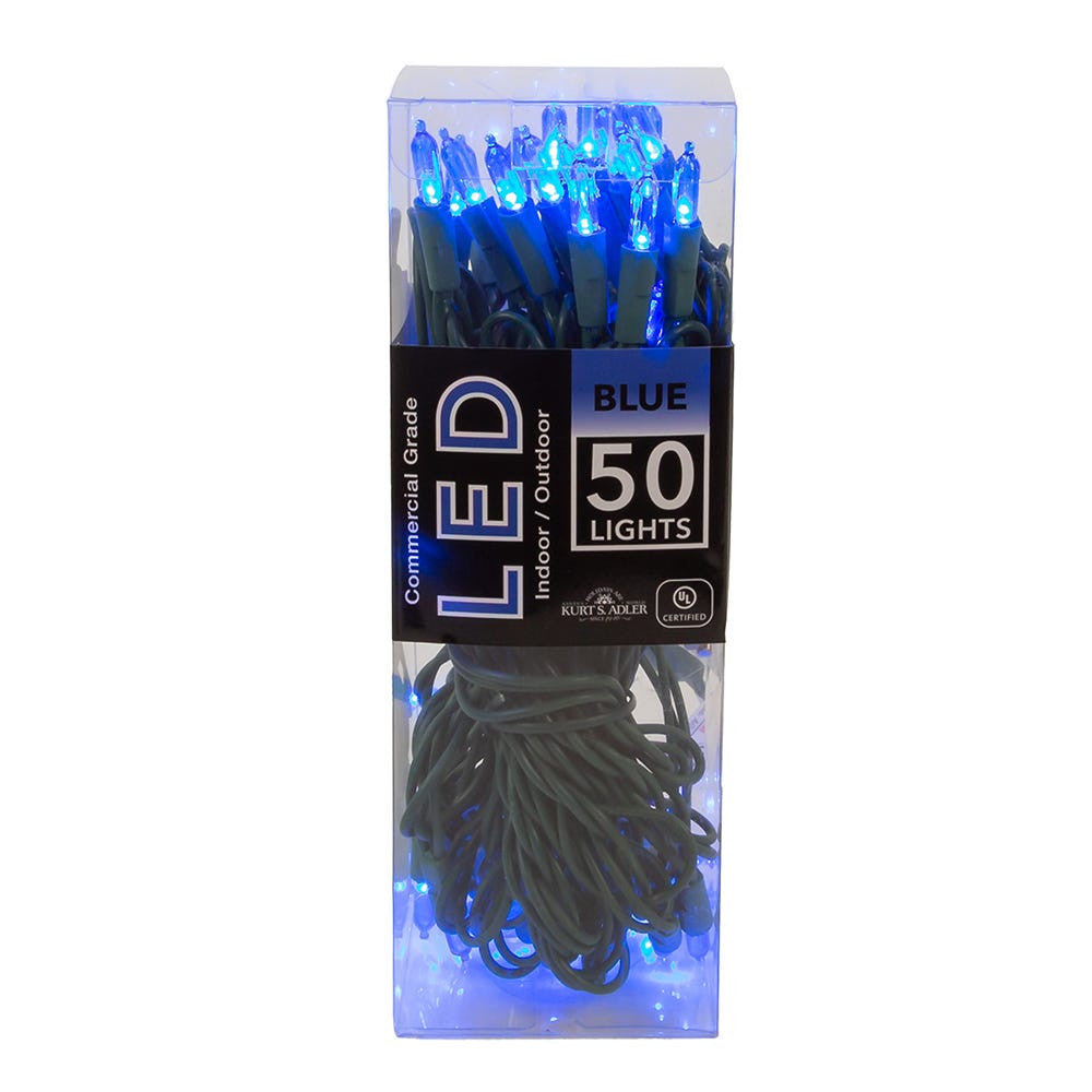 50-Light Miniature Blue LED Green Wire Light Set