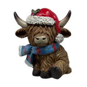 Resin Holiday Highland Cow  - Blue Scarf