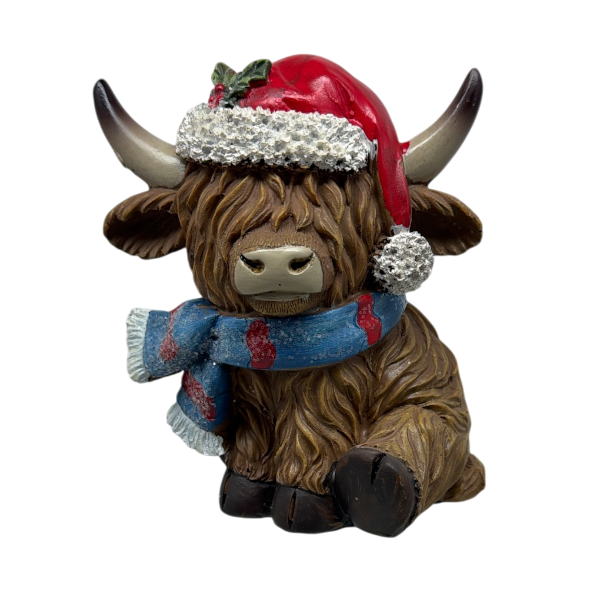 Resin Holiday Highland Cow  - Blue Scarf