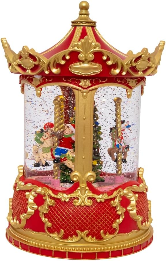 Battery Operated Lighted USB Carousel & Swirling Glitter Lantern
