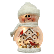 9.5 Inch Lighted Cardinal Glass Snowman - Bird Condo