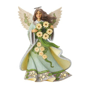 Opal And Moss Angel Figurine With Poinsettias