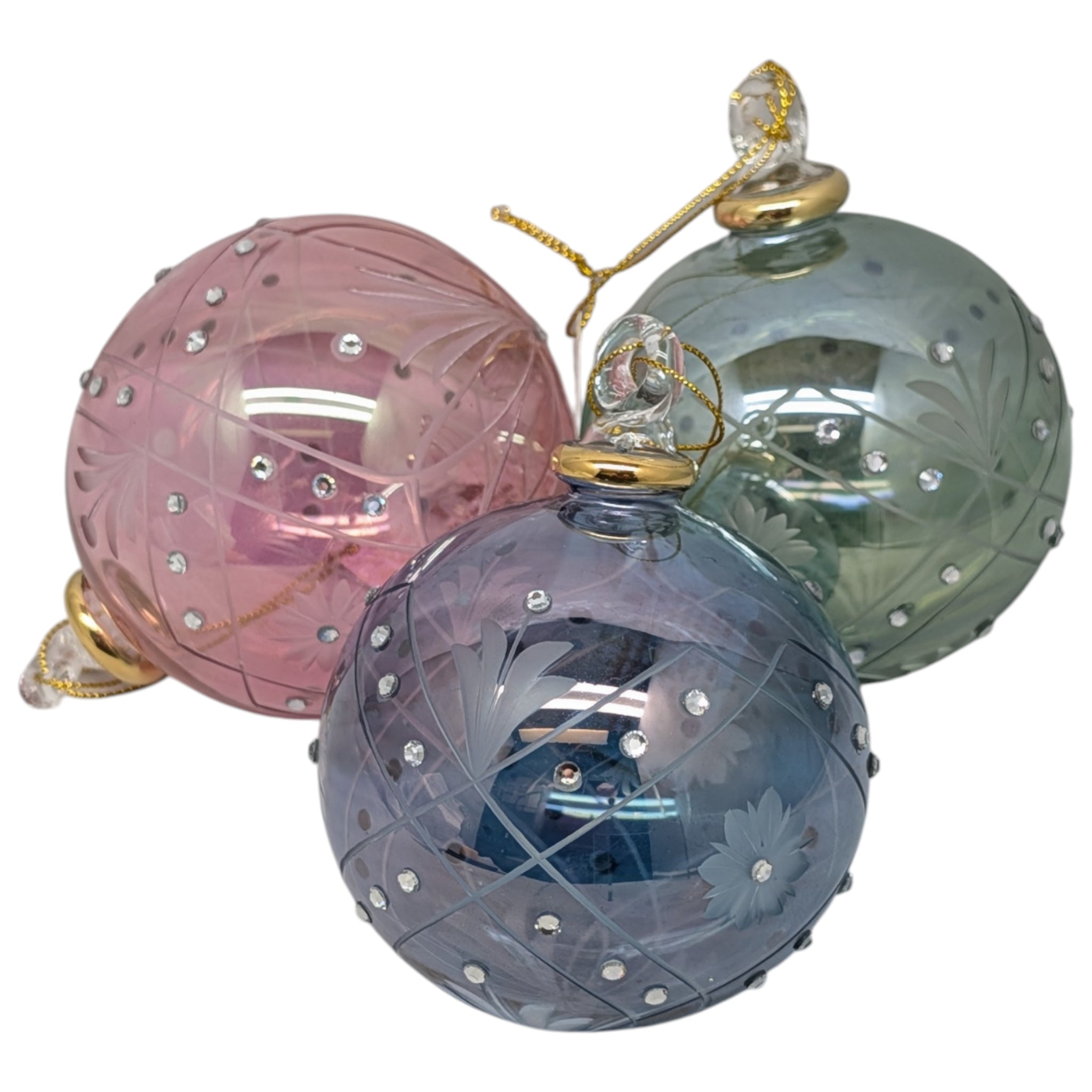 Dusty Rose Ball Ornament with Crystal Chatons and Gold Crown