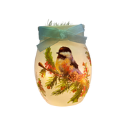 Chickadee Lighted Vase - White Ribbon