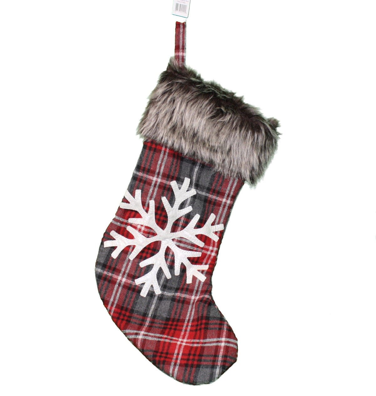 20" Plaid Holiday Stocking - Snowflake