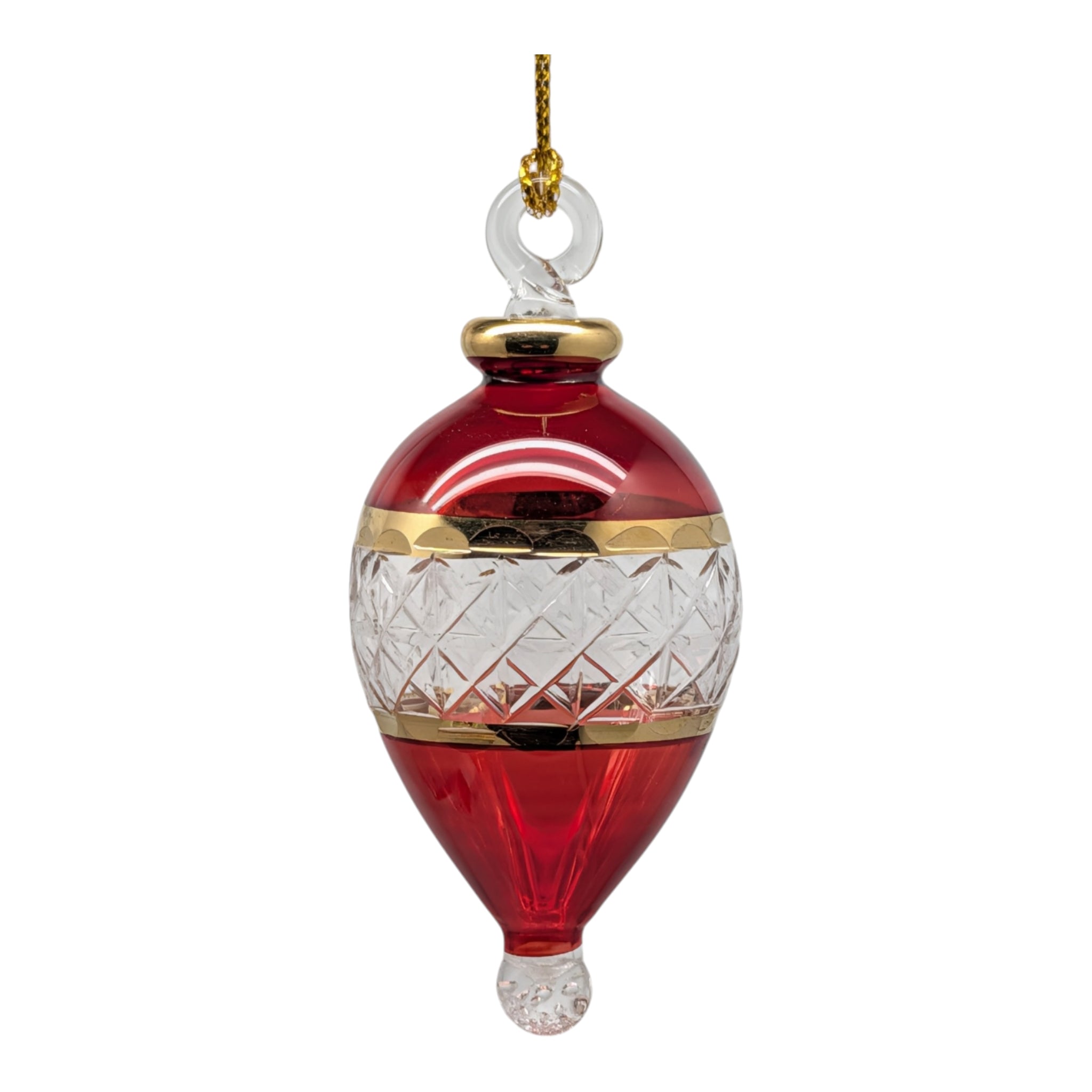Lattice Glass Ornaments With Gold Accents - Red Teardrop