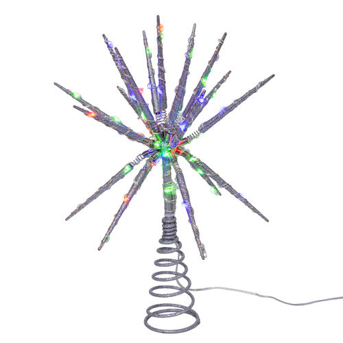 Silver Glitter Starburst Tree Topper - 12 Inch Multicolor