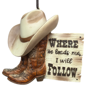 Western "Where He Leads Me" Resin Ornament