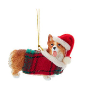 Welsh Corgi With Plaid Coat and Santa Hat Ornament