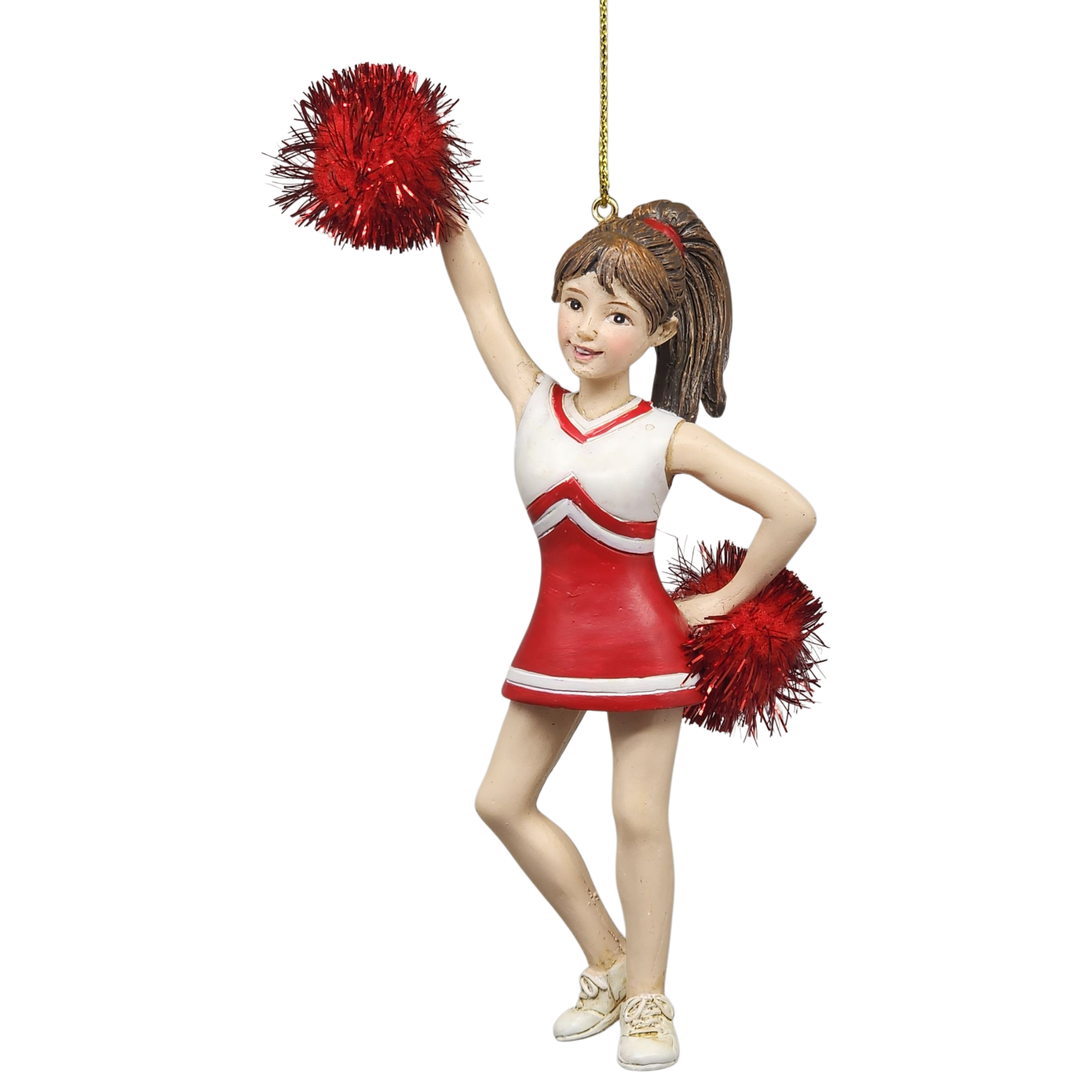 Pom-Pom Cheerleader Ornament - Red - 5.5 Inches