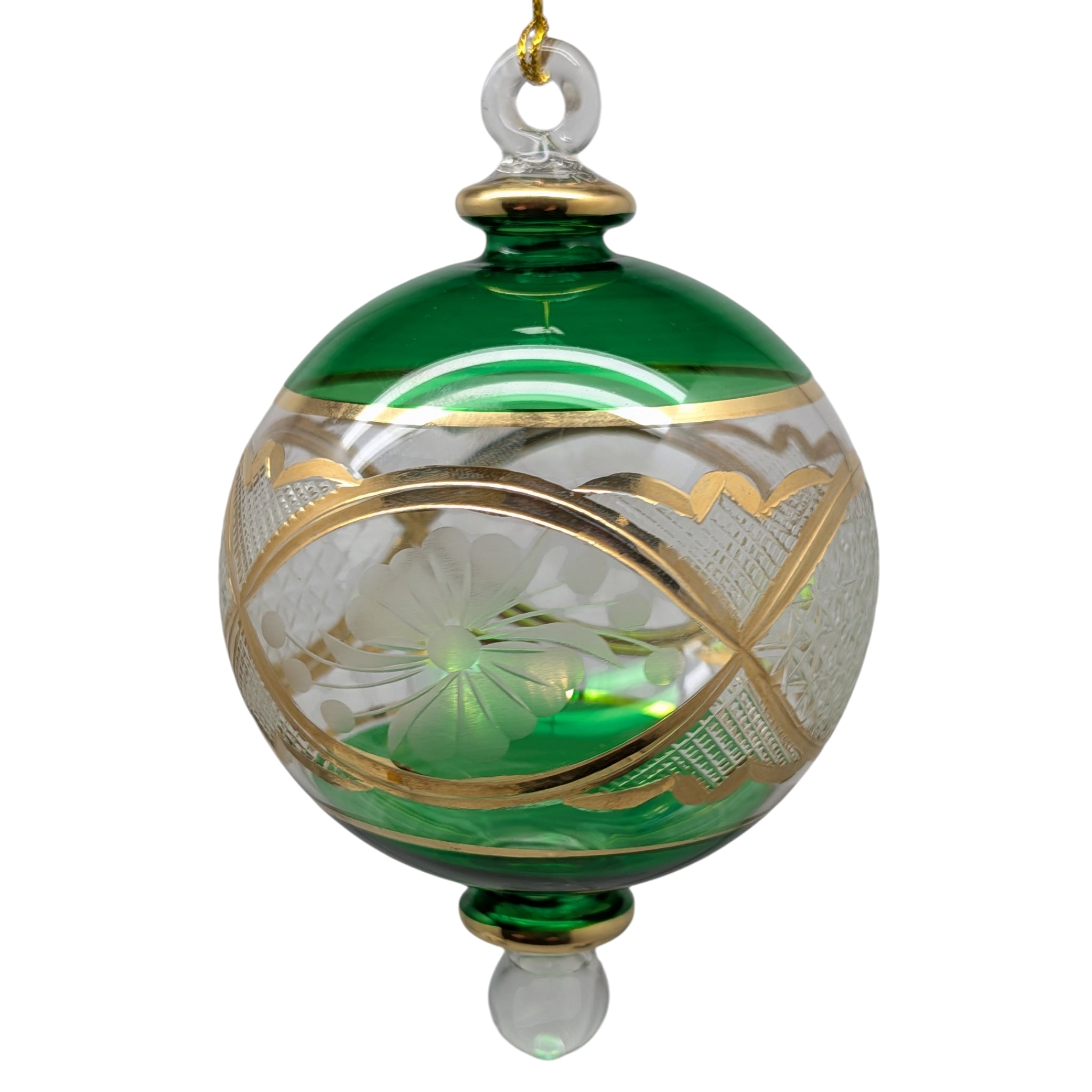 Emerald Green Floral Ball Ornament with 24k Gold