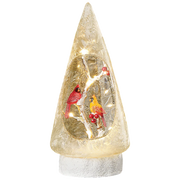 Lighted Glass Cardinal Holly Tree - 10 Inches tall