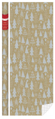 Foil Embossed Kraft Roll Wrap - 30" x 120" - Christmas Icons