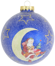 4-Inch Royal Velvet "Santa on the Moon" Glass Ornament