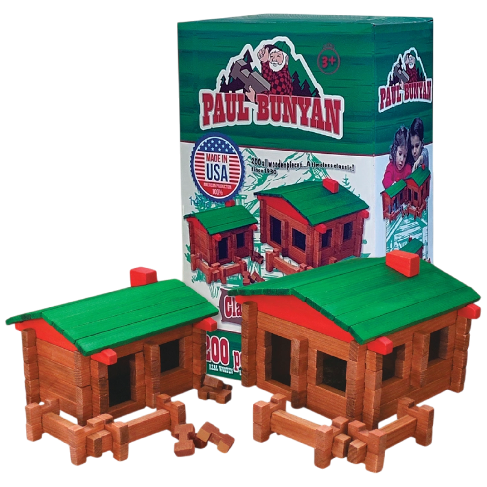 All Wooden 200-Piece Log Cabin Building Set