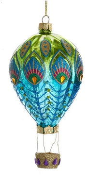 Green / Blue Glass Peacock Hot Air Balloon Ornament