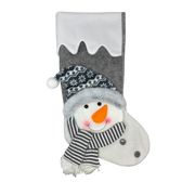Fabric Snowman Stocking - Gray and White