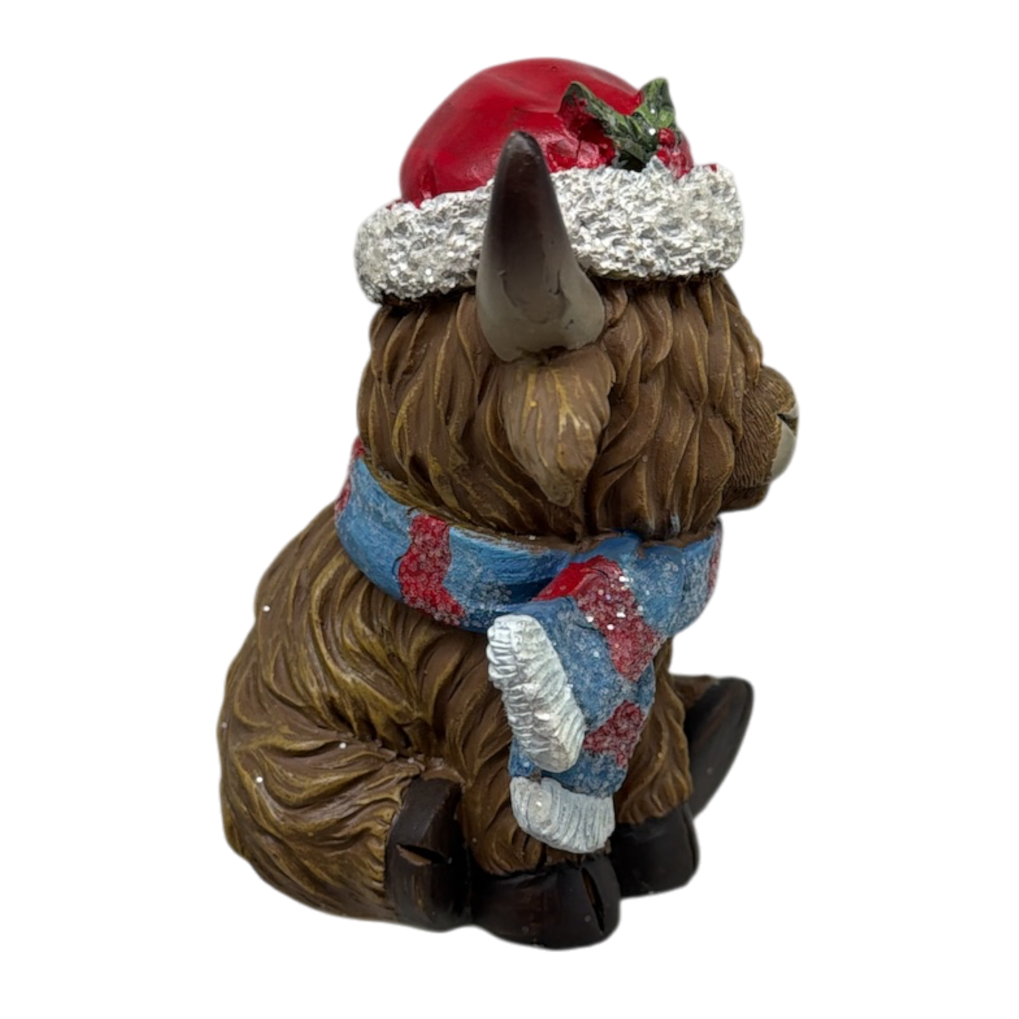 Resin Holiday Highland Cow  - Blue Scarf