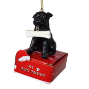 Pug - Black with Bone Ornament