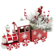 Metal Holiday Floral Train - 22 Inch