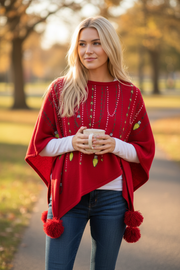 All Decked Out Poncho - Tango Red