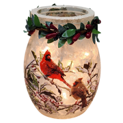 Lighted Glass Jar with Garland - Holly & Cardinals